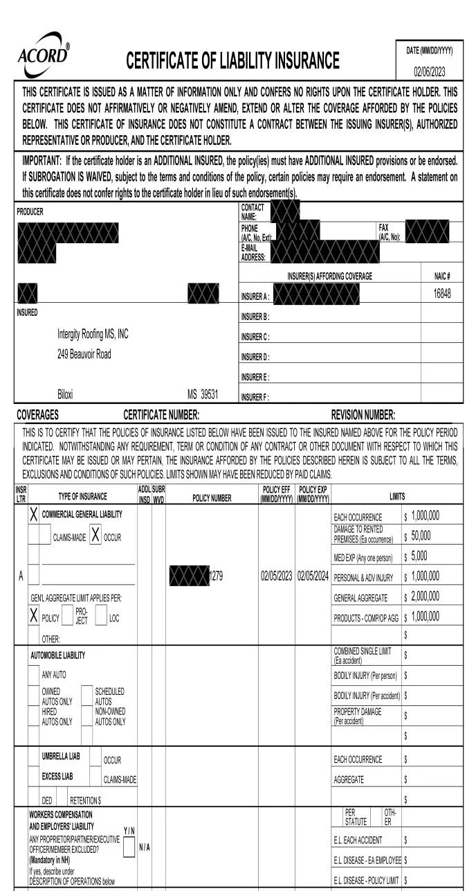 2023_Intergity Roofing MS, INC_COIC (Website Version)