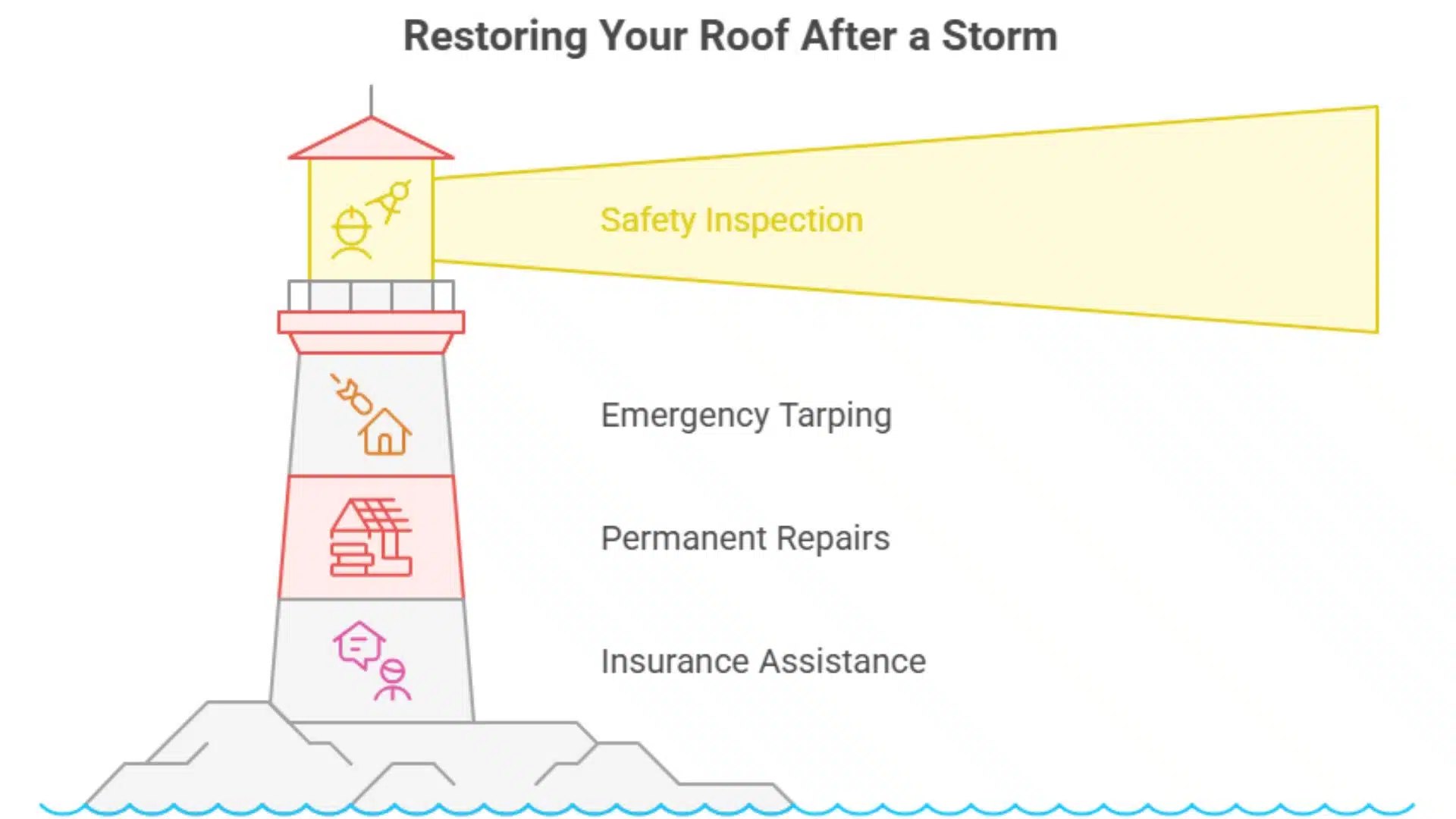 Emergency roof repair in Gulfport MS with tarp installed after storm damage to prevent water intrusion
