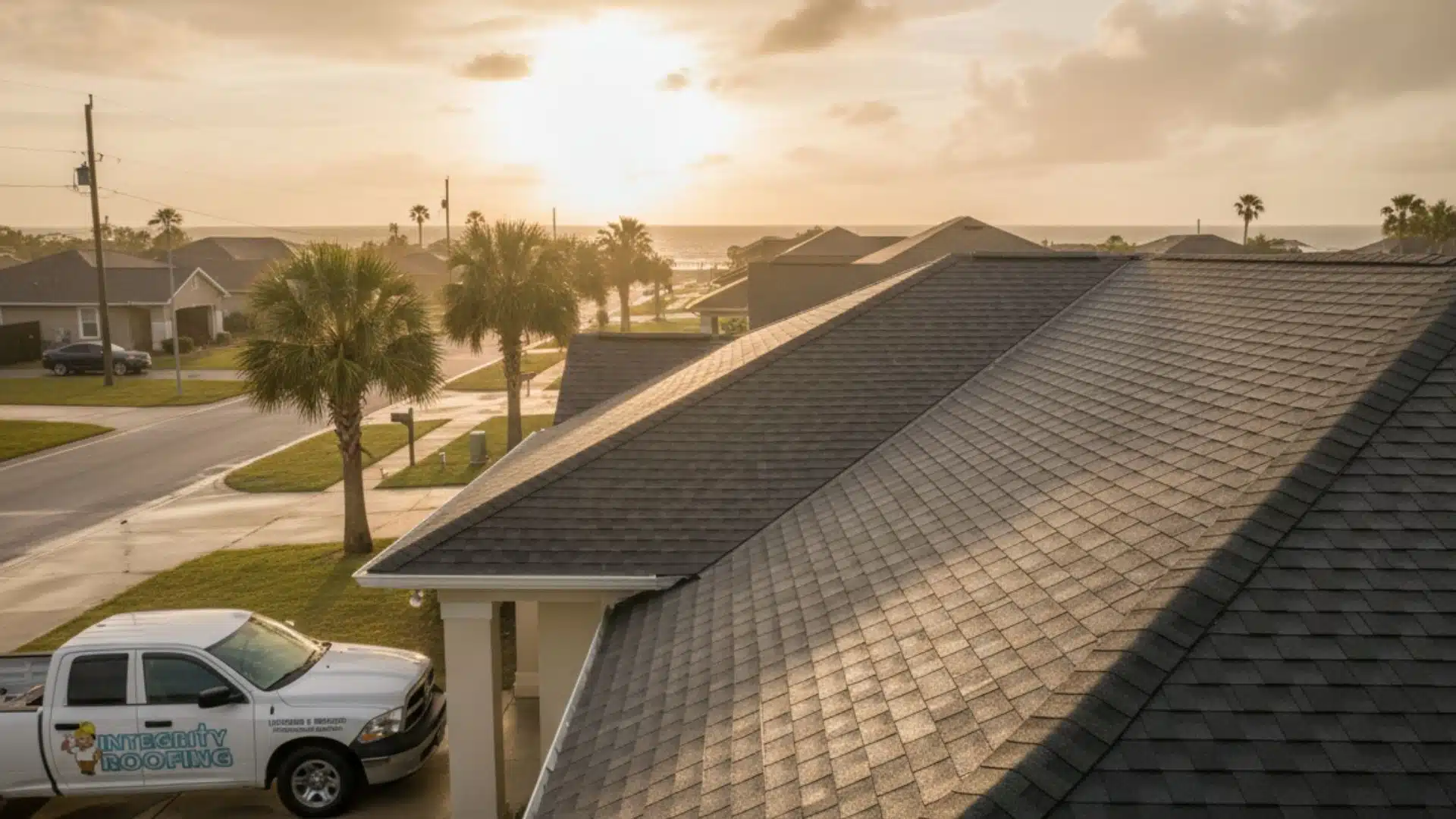 Class 4 impact-rated shingle roof in Gulfport MS after a storm, dry and intact