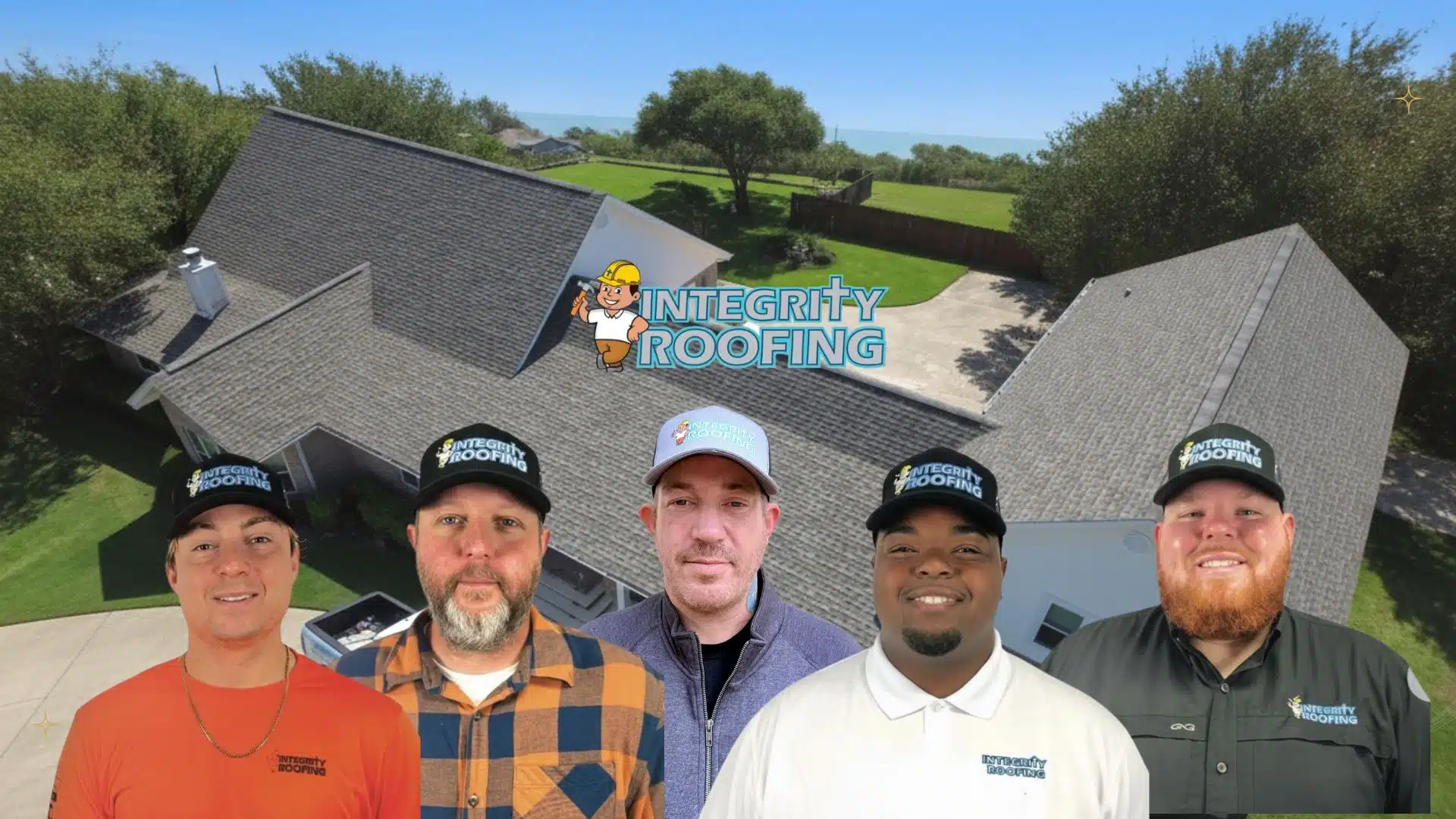 Integrity Roofing team standing in front of a Gulfport MS home after storm roof inspection