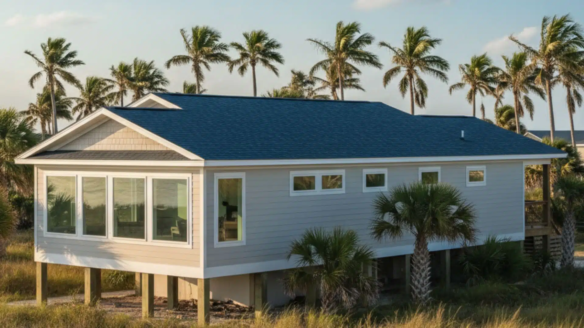 Manufactured home on the Mississippi Gulf Coast with a FORTIFIED™ certified roofing system designed to resist hurricane winds and water intrusion in Gulfport MS